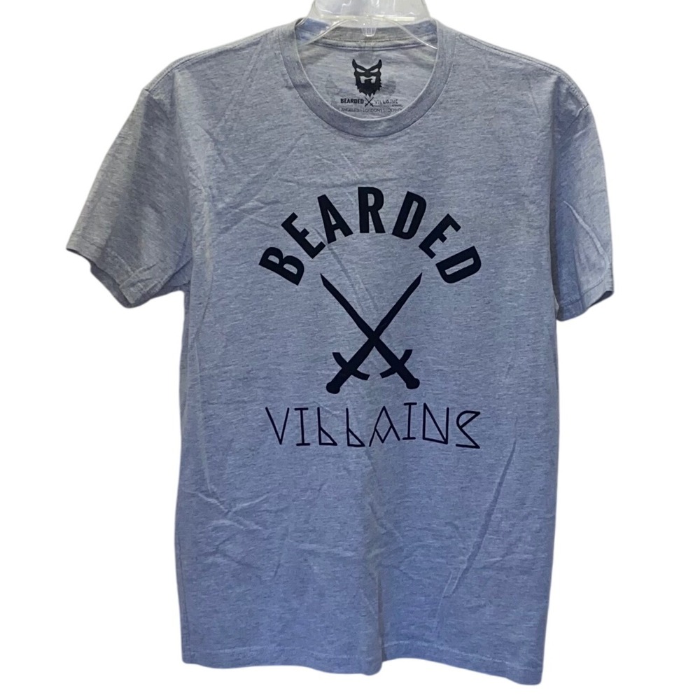 Bearded Villains Mens Grey T Shirt Size Medium Graphic Tee Swords Logo - Picture 5 of 6